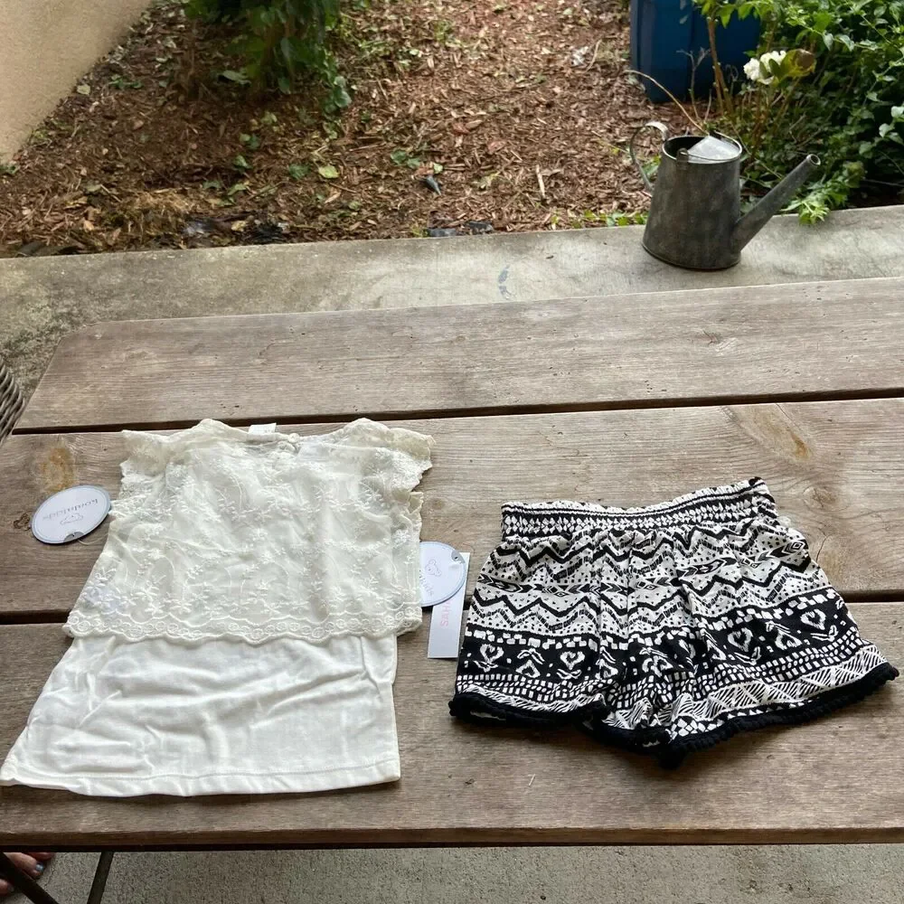 Koala Kids Girls Outfit‎ Size 2T Sahara Black Cream Lace Funky Print Top Shorts